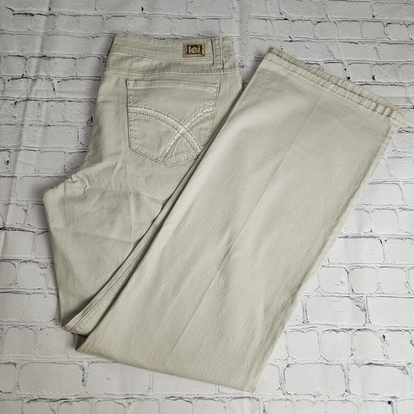 LEI Jeans Juniors 15 Regular Sophia Hipster Flare Ivory Stretch Logo Embroidered - Picture 1 of 12